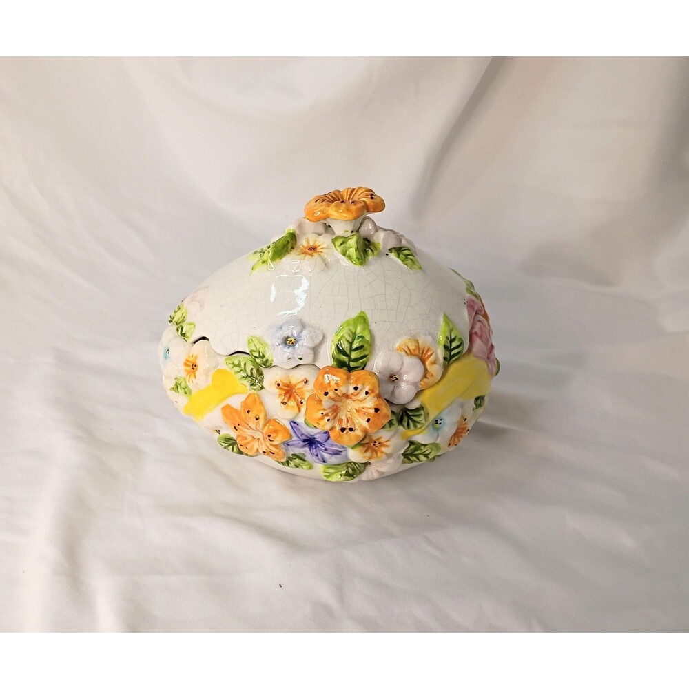 Cracker Barrel Ceramic Floral Easter Egg Candy Bowl or Trinket Dish